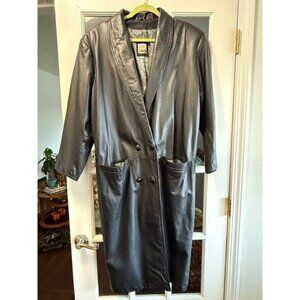 Vintage Black Leather Trench Coat | Tarazzia Design Group | Double Breasted | Pa